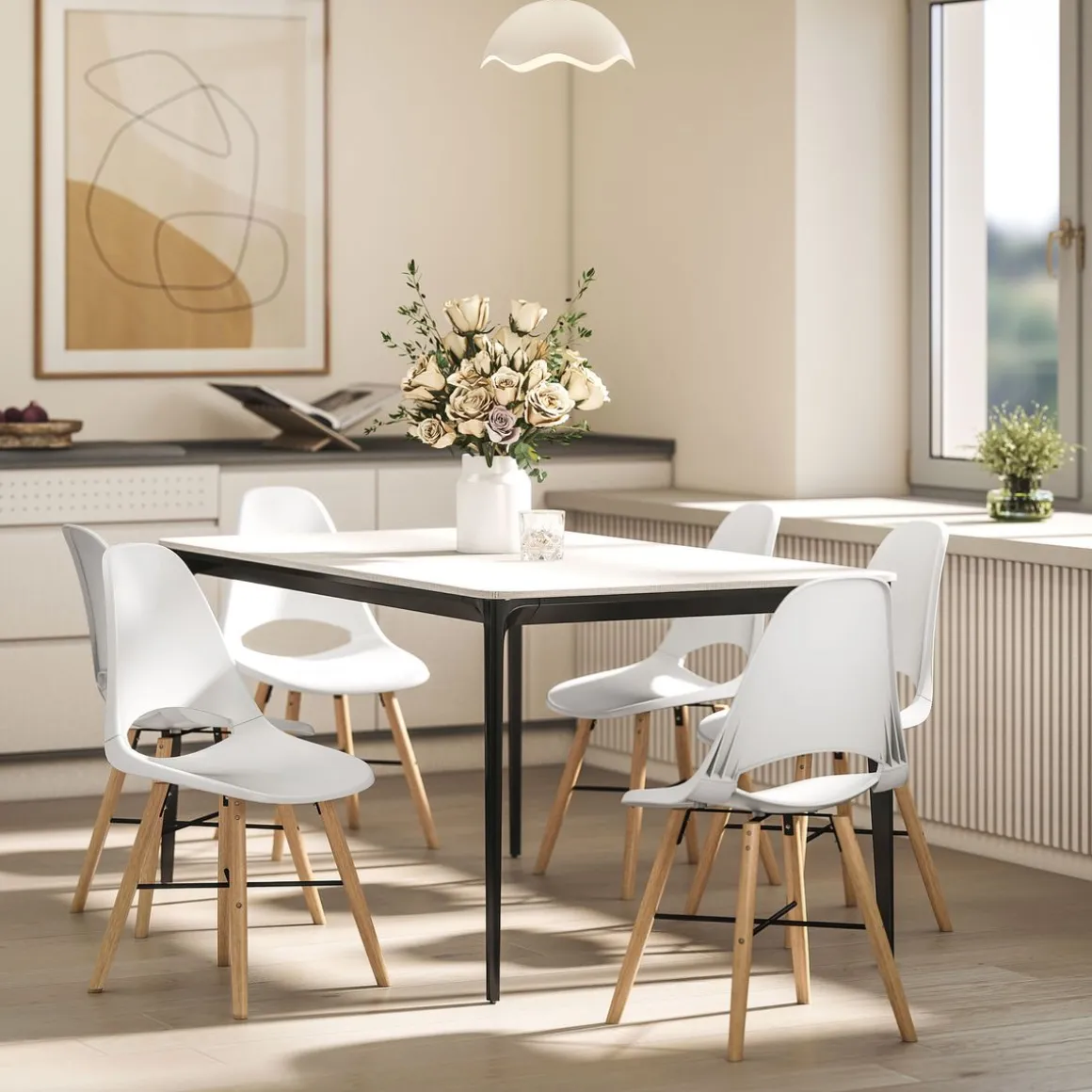 Pack de 2 sillas Silvia Homcom respaldo con abertura blanco 84x47x49 cm