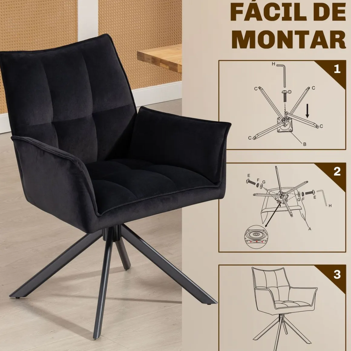 Pack de 2 sillas Velvet Homcom respaldo acolchado 85x64x63 cm