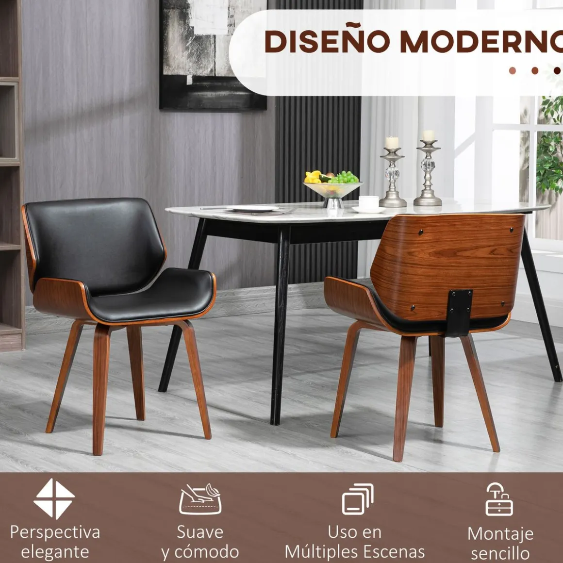 Pack de 2 sillas Yuki Homcom respaldo curvado negro 81x53x54 cm