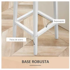 Pack de 2 taburetes altos de cocina Homcom blanco/natural 65x32,5x32,5 cm