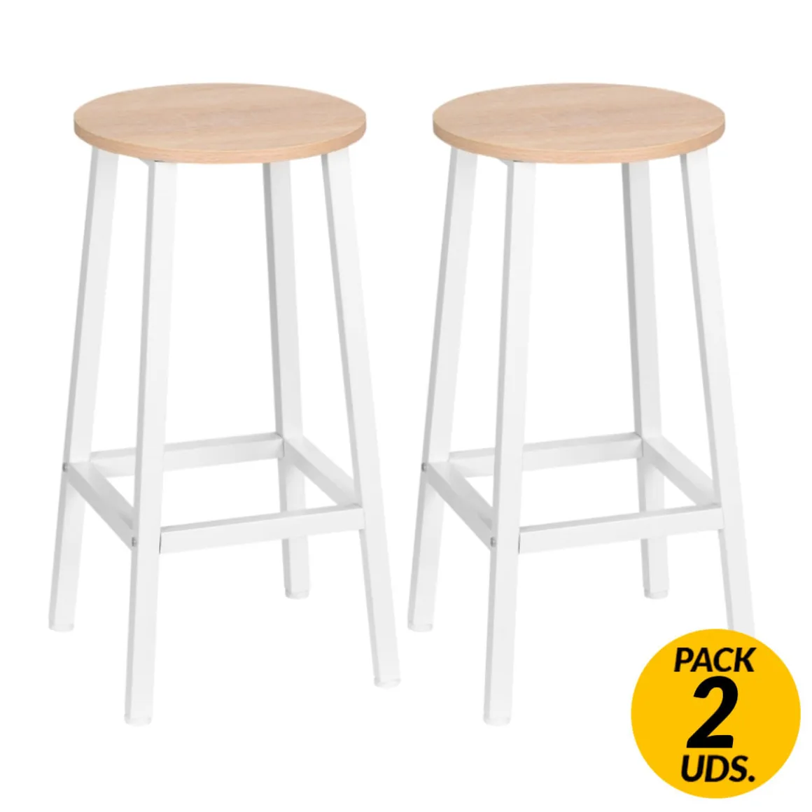 Pack de 2 taburetes altos de cocina Homcom blanco/natural 65x32,5x32,5 cm