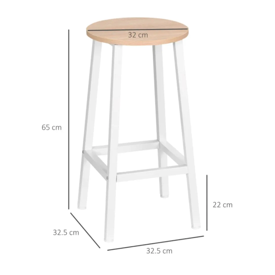 Pack de 2 taburetes altos de cocina Homcom blanco/natural 65x32,5x32,5 cm