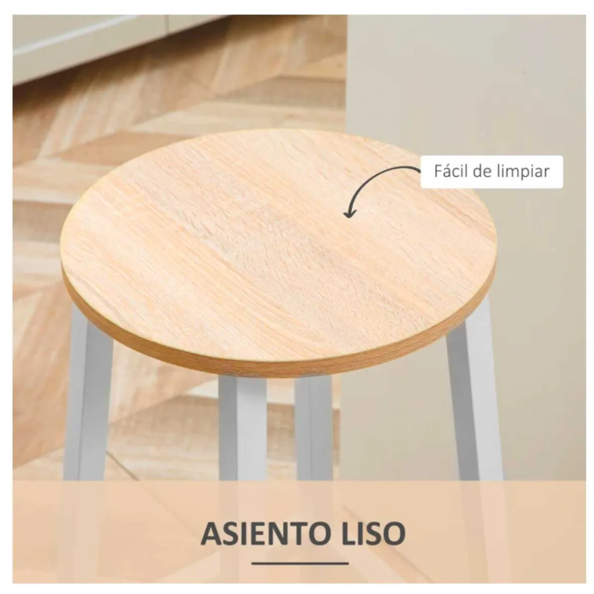 Pack de 2 taburetes altos de cocina Homcom blanco/natural 65x32,5x32,5 cm