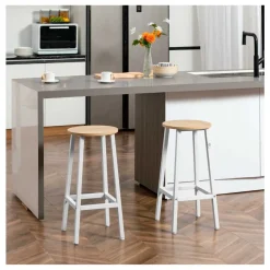 Pack de 2 taburetes altos de cocina Homcom blanco/natural 65x32,5x32,5 cm