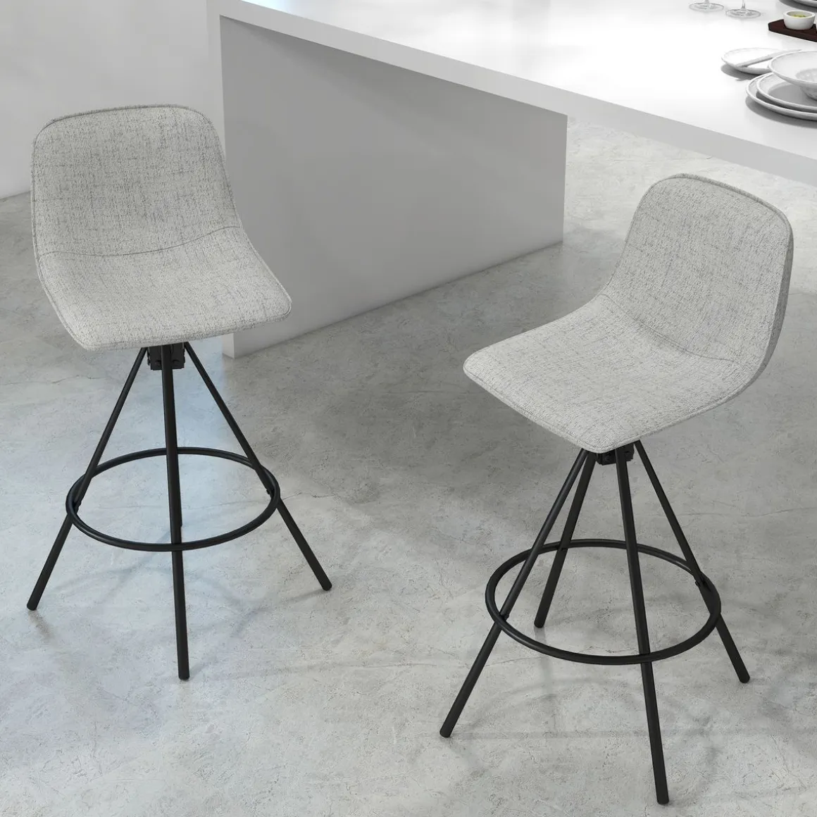 Pack de 2 taburetes altos Zenica Homcom giratorios gris claro 90x41,5x47,5 cm