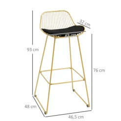 Pack de 2 taburetes altos Homcom con cojín de terciopelo dorado/negro 93x46,5x48 cm