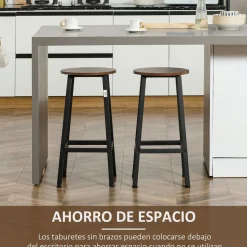 Pack de 2 taburetes altos Homcom Tauro patas de acero marrón 65x32,5x32,5 cm
