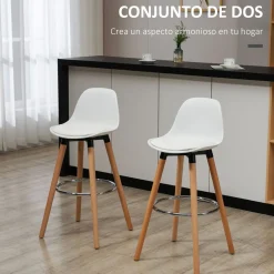 Pack de 2 taburetes altos Pernik Homcom con respaldo blanco 91x40x42 cm