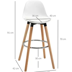 Pack de 2 taburetes altos Pernik Homcom con respaldo blanco 91x40x42 cm