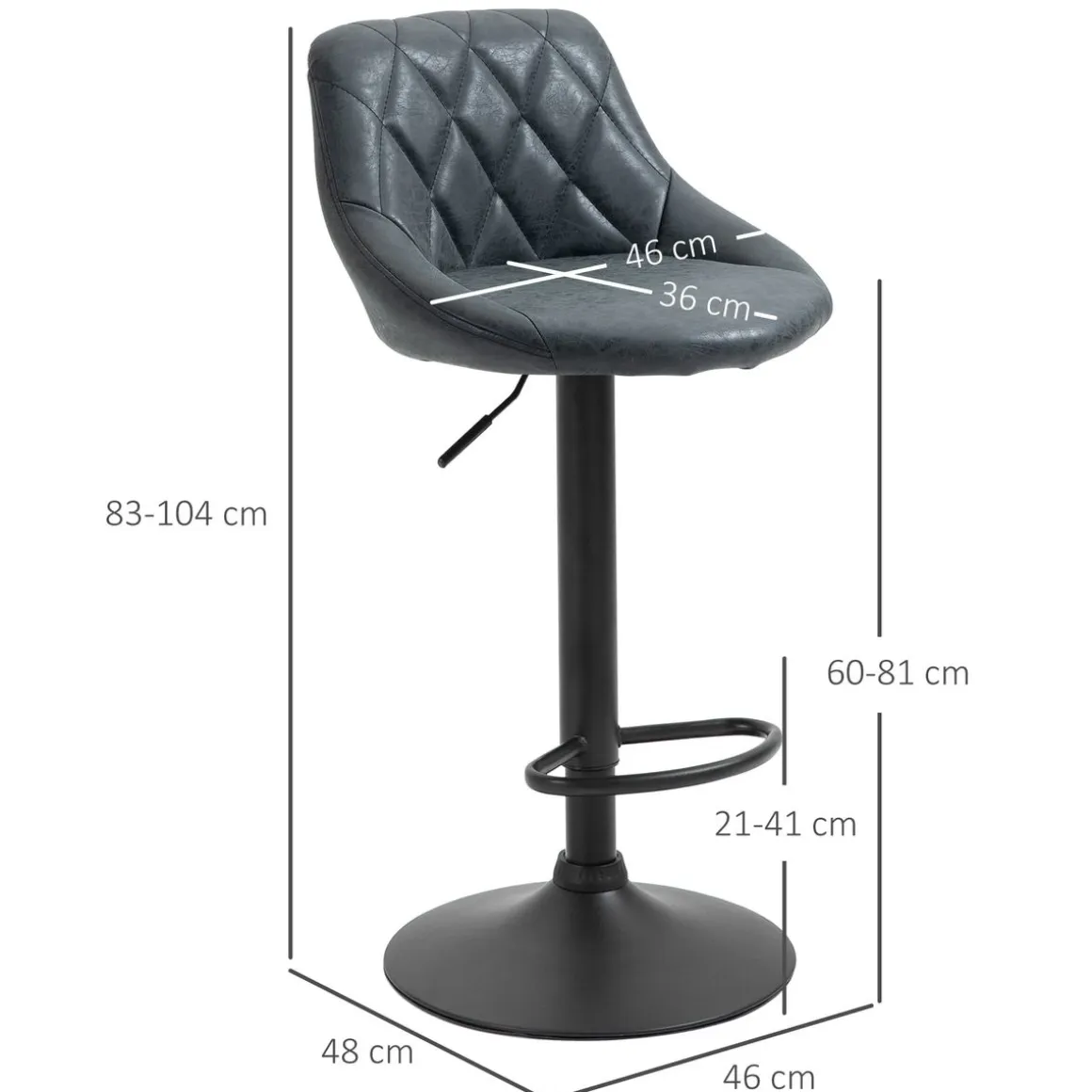 Pack de 2 taburetes Damn Homcom con respaldo altura ajustable negro 83-104x46x48 cm