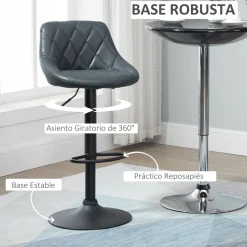 Pack de 2 taburetes Damn Homcom con respaldo altura ajustable negro 83-104x46x48 cm