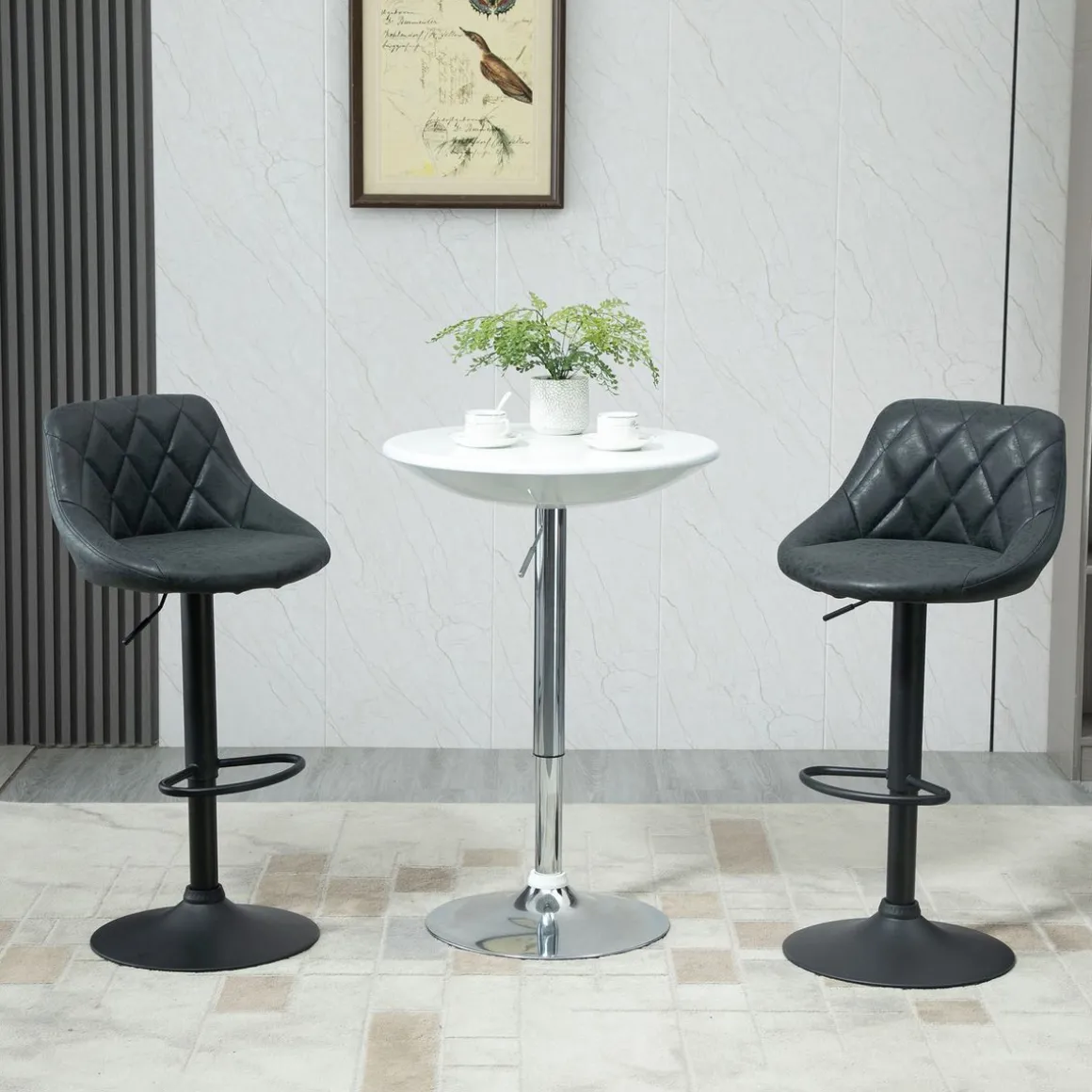 Pack de 2 taburetes Damn Homcom con respaldo altura ajustable negro 83-104x46x48 cm