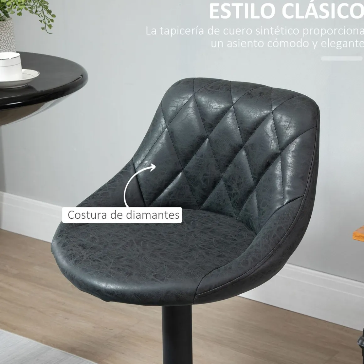 Pack de 2 taburetes Damn Homcom con respaldo altura ajustable negro 83-104x46x48 cm