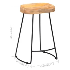 Pack de 2 taburetes de cocina Gavin madera natural/negro 62x45x40 cm
