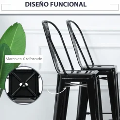 Pack de 4 taburetes Homcom Virgo apilables con respaldo alto116x49x44 cm