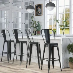 Pack de 4 taburetes Homcom Virgo apilables con respaldo alto116x49x44 cm