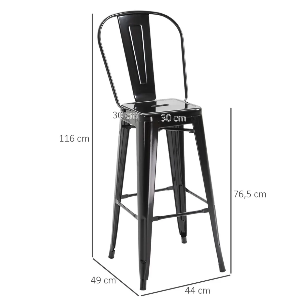 Pack de 4 taburetes Homcom Virgo apilables con respaldo alto116x49x44 cm