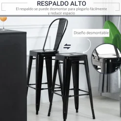 Pack de 4 taburetes Homcom Virgo apilables con respaldo alto116x49x44 cm