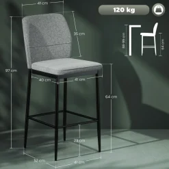 Pack de 2 taburetes Medellín Homcom asiento acolchado gris