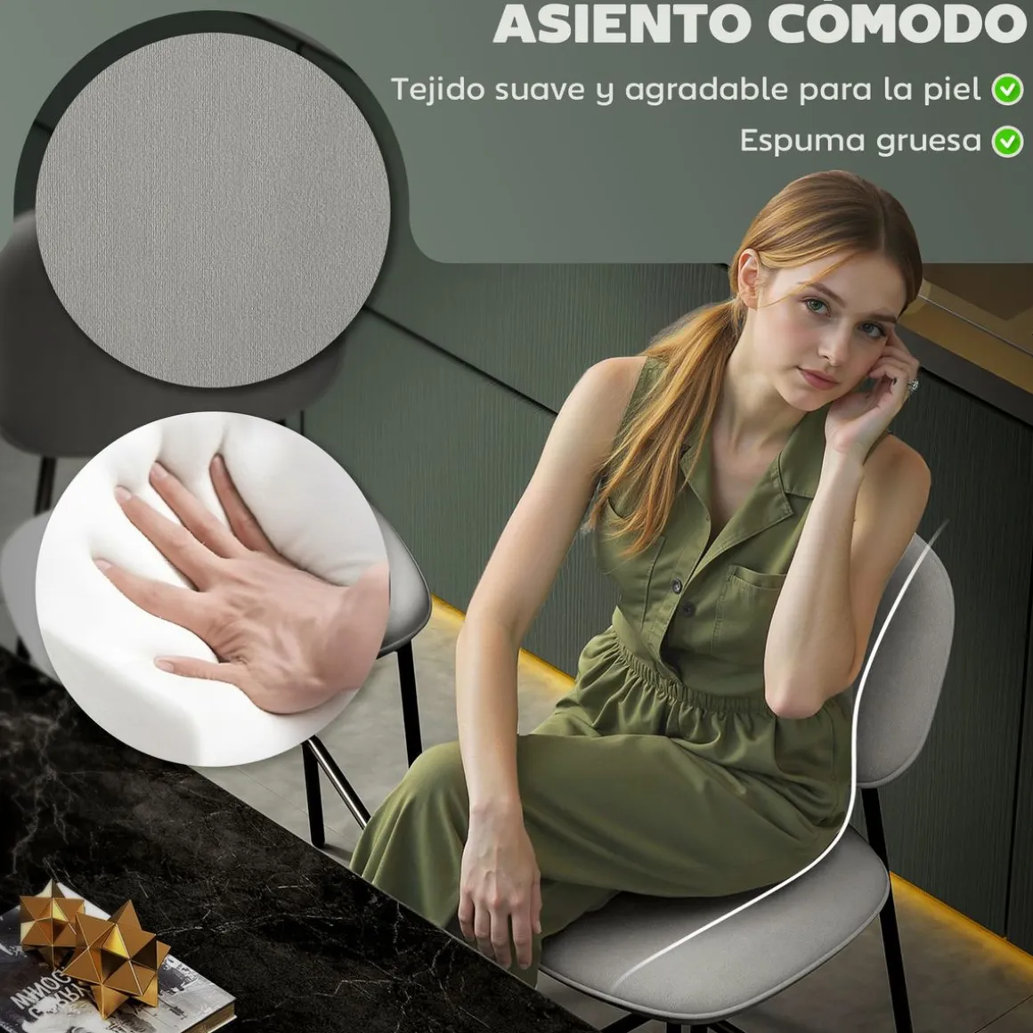 Pack de 2 taburetes Mery Homcom respaldo acolchado gris/negro