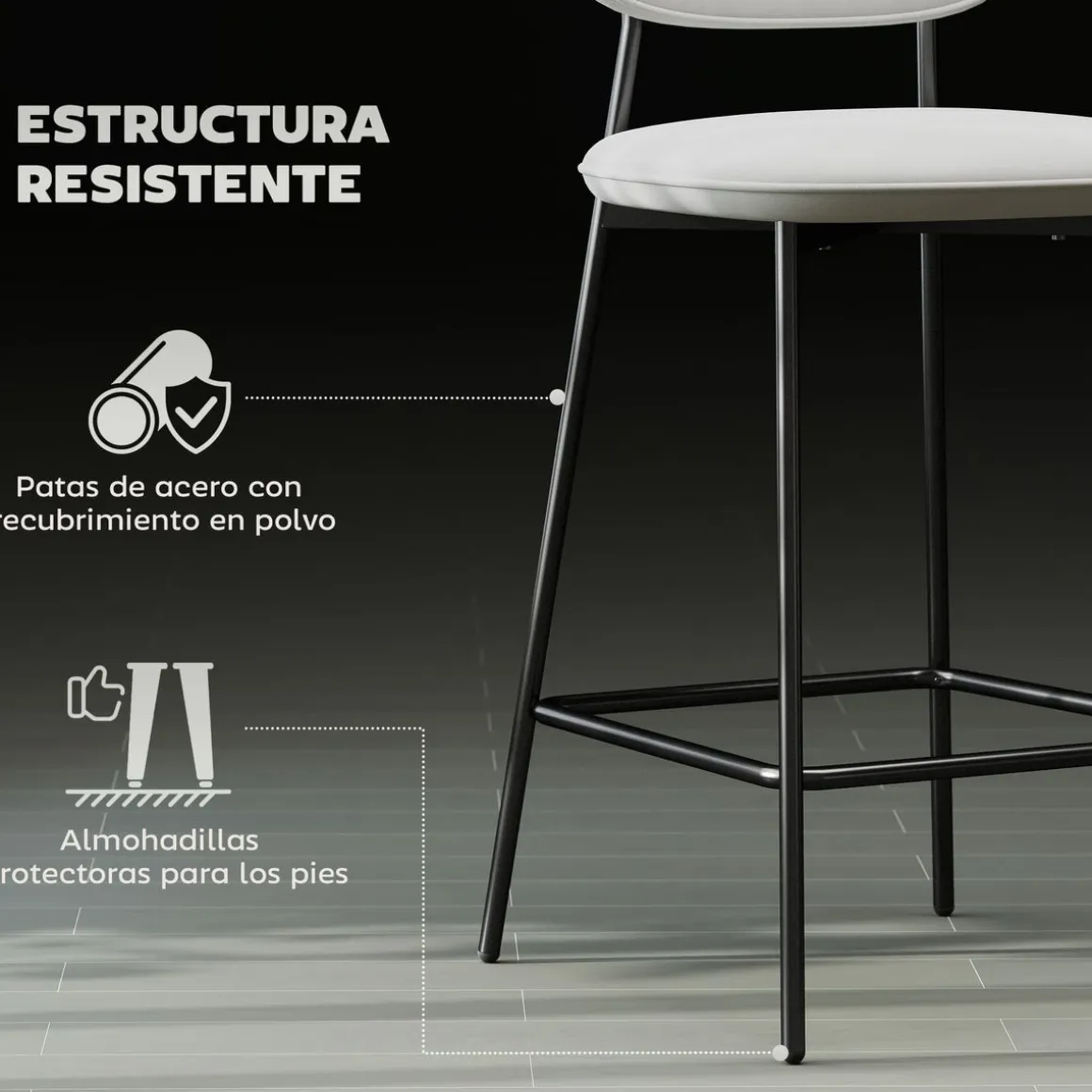 Pack de 2 taburetes Mery Homcom respaldo acolchado gris/negro