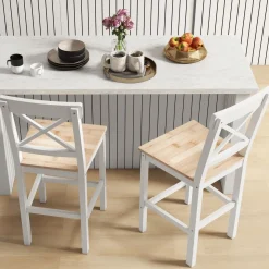 Pack de 2 taburetes Miles Homcom con respaldo y reposapiés blanco/natural 97,5x41x46 cm