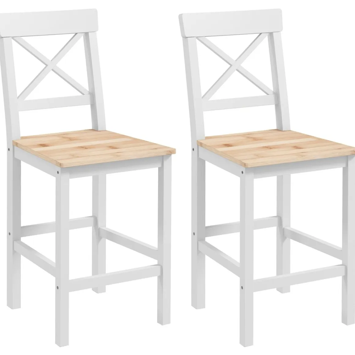 Pack de 2 taburetes Miles Homcom con respaldo y reposapiés blanco/natural 97,5x41x46 cm