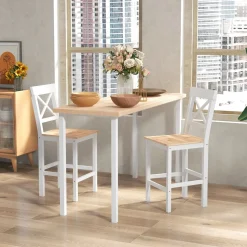 Pack de 2 taburetes Miles Homcom con respaldo y reposapiés blanco/natural 97,5x41x46 cm