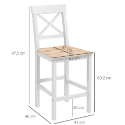 Pack de 2 taburetes Miles Homcom con respaldo y reposapiés blanco/natural 97,5x41x46 cm