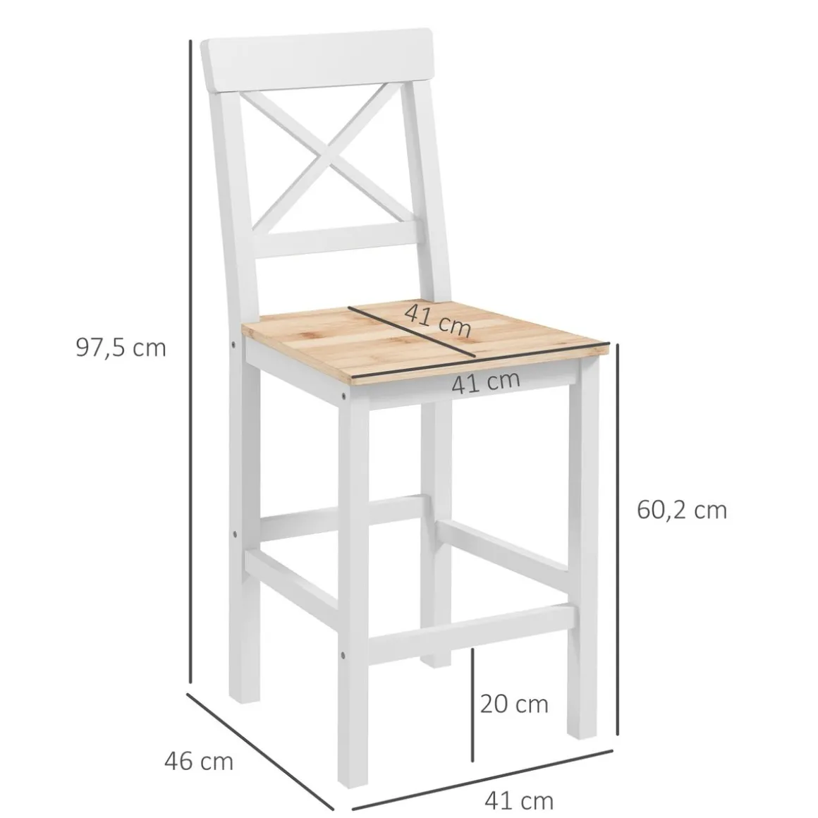 Pack de 2 taburetes Miles Homcom con respaldo y reposapiés blanco/natural 97,5x41x46 cm