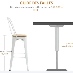 Pack de 4 taburetes Roosky Homcom altos apilables blanco/natural 117x44x48 cm