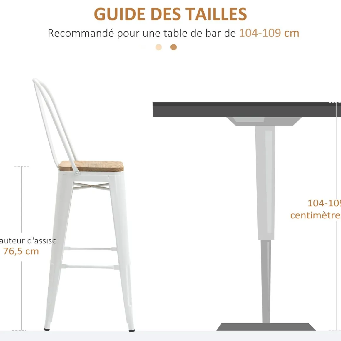 Pack de 4 taburetes Roosky Homcom altos apilables blanco/natural 117x44x48 cm