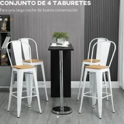 Pack de 4 taburetes Roosky Homcom altos apilables blanco/natural 117x44x48 cm