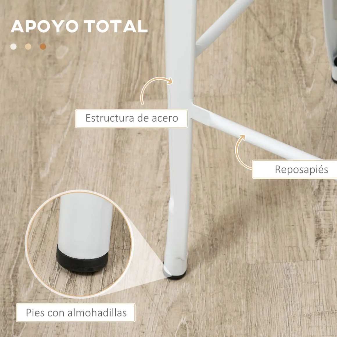 Pack de 4 taburetes Roosky Homcom altos apilables blanco/natural 117x44x48 cm