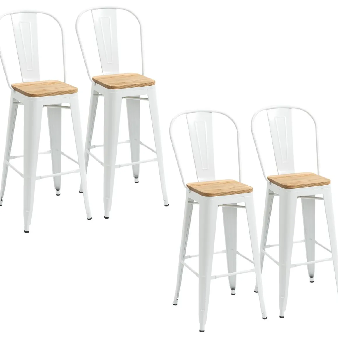 Pack de 4 taburetes Roosky Homcom altos apilables blanco/natural 117x44x48 cm
