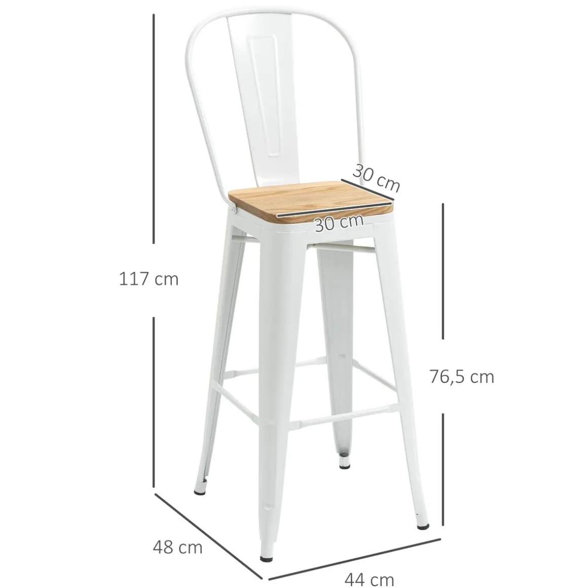 Pack de 4 taburetes Roosky Homcom altos apilables blanco/natural 117x44x48 cm