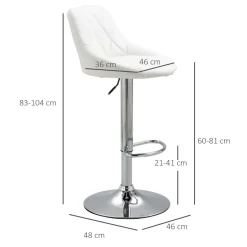 Pack de 2 taburetes Shangai Homcom altura regulable con reposapiés blanco 83-104x46x48 cm