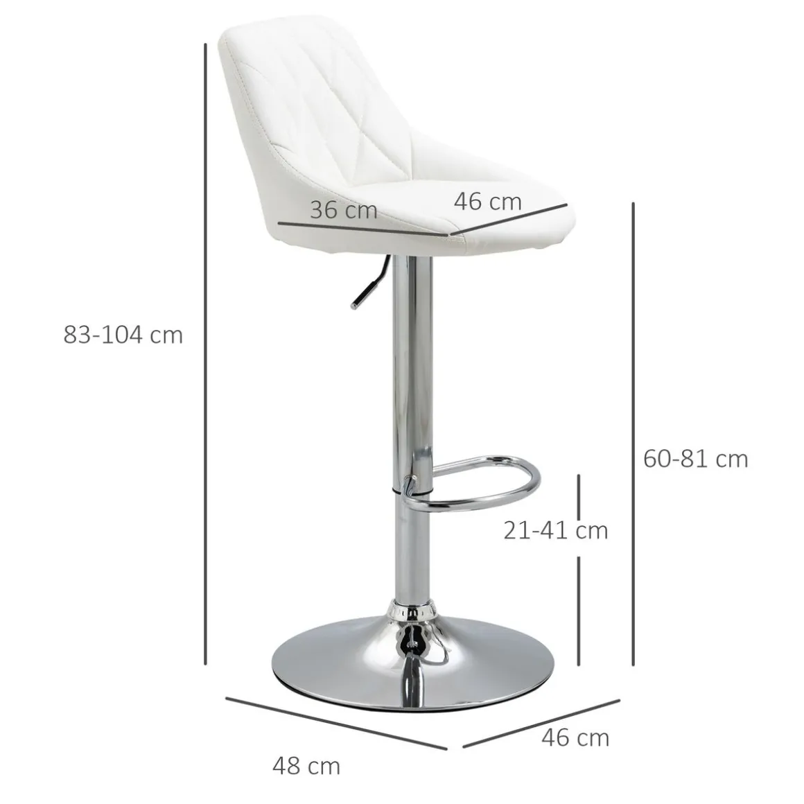Pack de 2 taburetes Shangai Homcom altura regulable con reposapiés blanco 83-104x46x48 cm