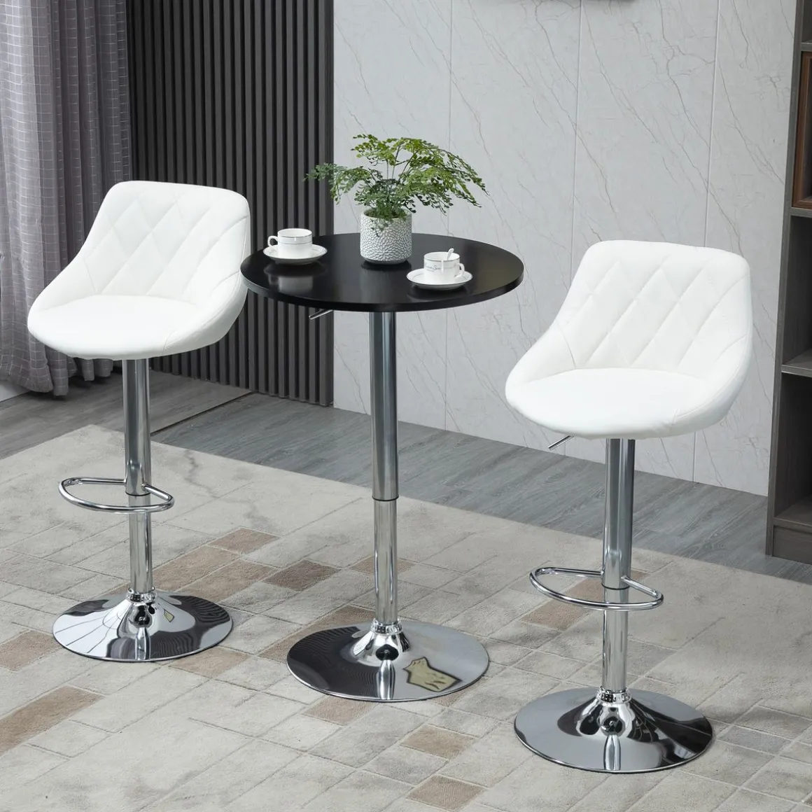 Pack de 2 taburetes Shangai Homcom altura regulable con reposapiés blanco 83-104x46x48 cm