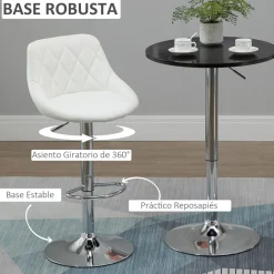 Pack de 2 taburetes Shangai Homcom altura regulable con reposapiés blanco 83-104x46x48 cm