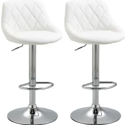 Pack de 2 taburetes Shangai Homcom altura regulable con reposapiés blanco 83-104x46x48 cm