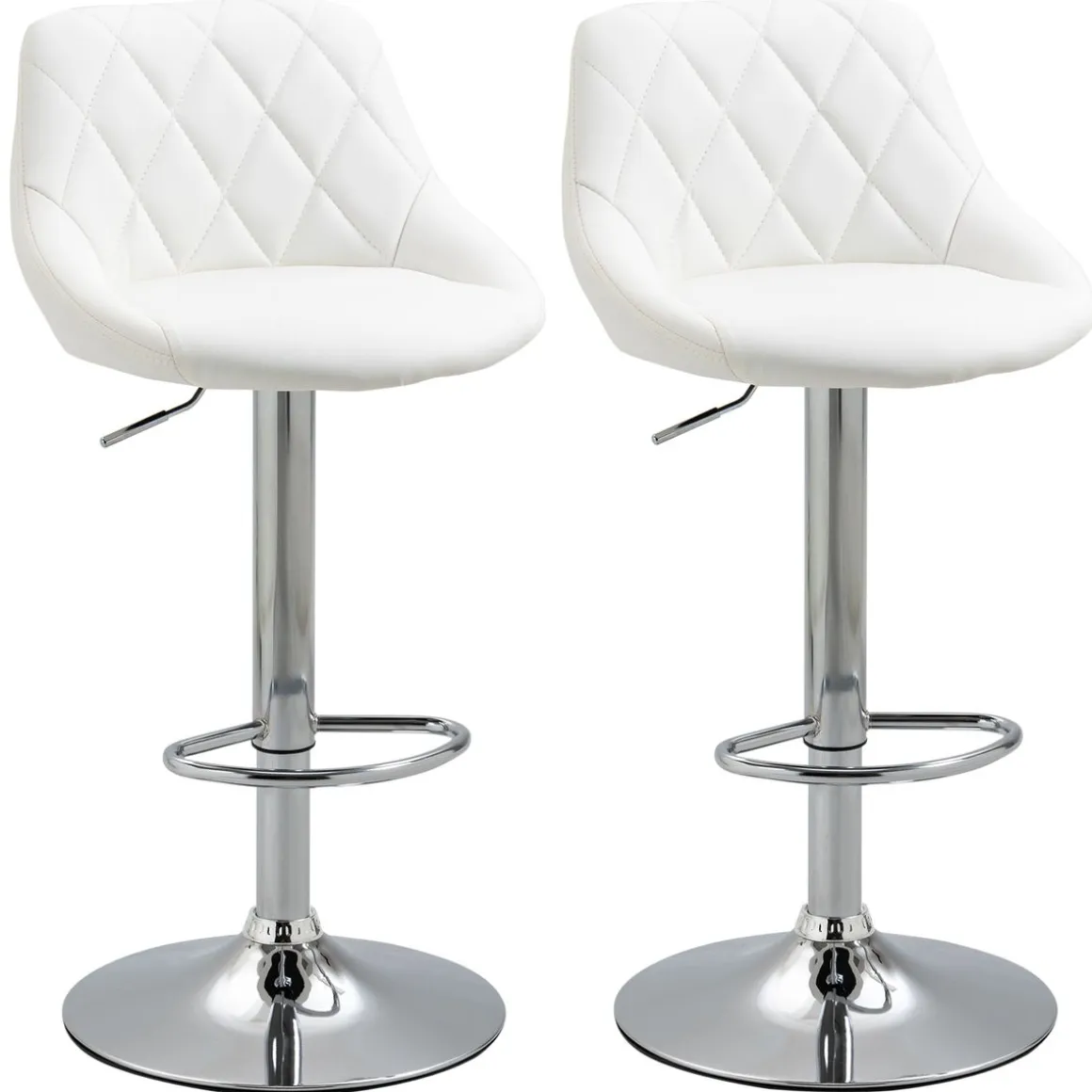 Pack de 2 taburetes Shangai Homcom altura regulable con reposapiés blanco 83-104x46x48 cm