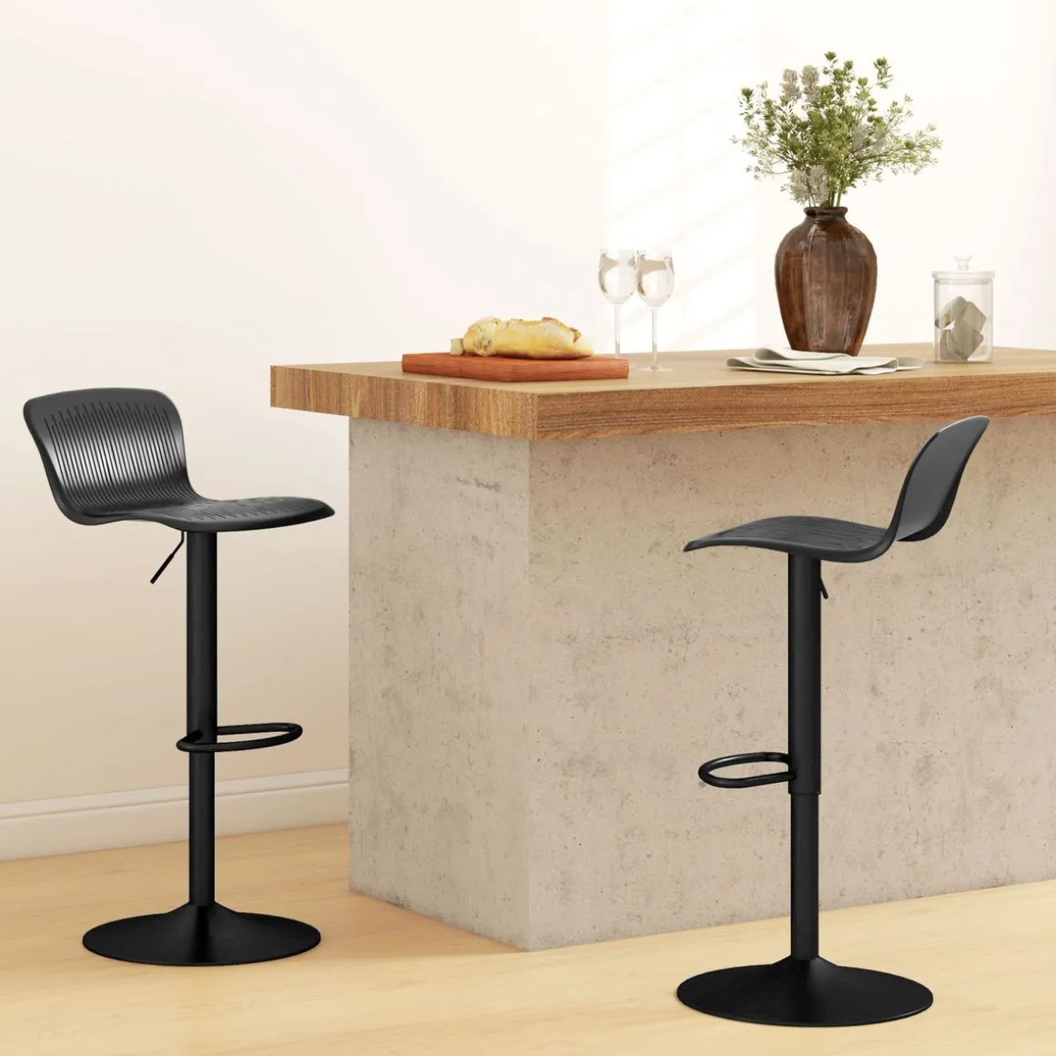 Pack de 2 taburetes Tutu Homcom altura ajustable giratorios negro 16,5-97,5x38,5x40 cm