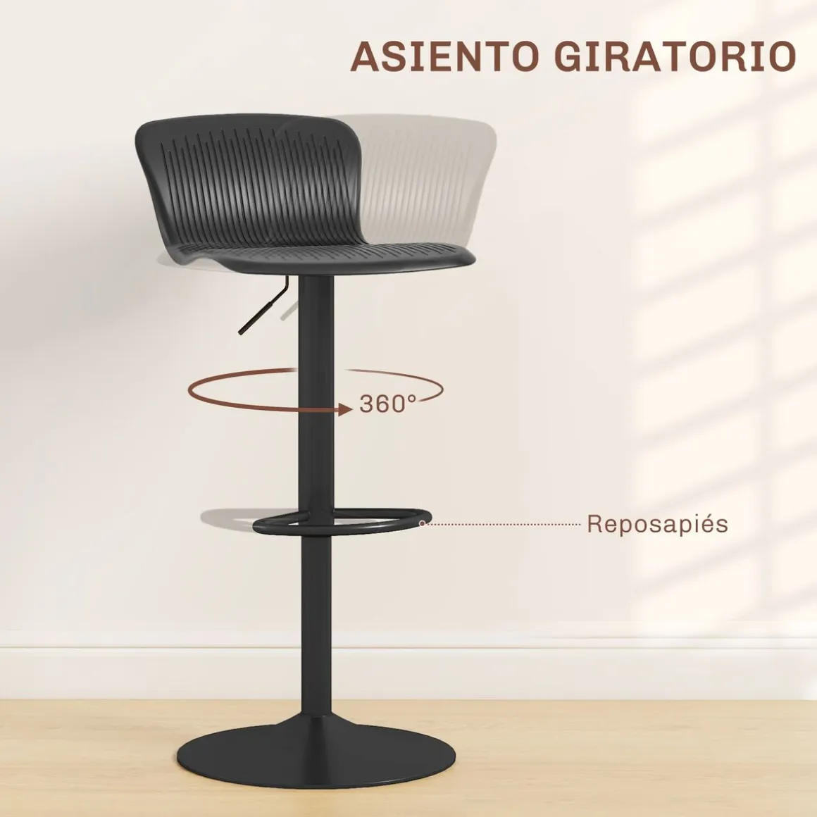 Pack de 2 taburetes Tutu Homcom altura ajustable giratorios negro 16,5-97,5x38,5x40 cm