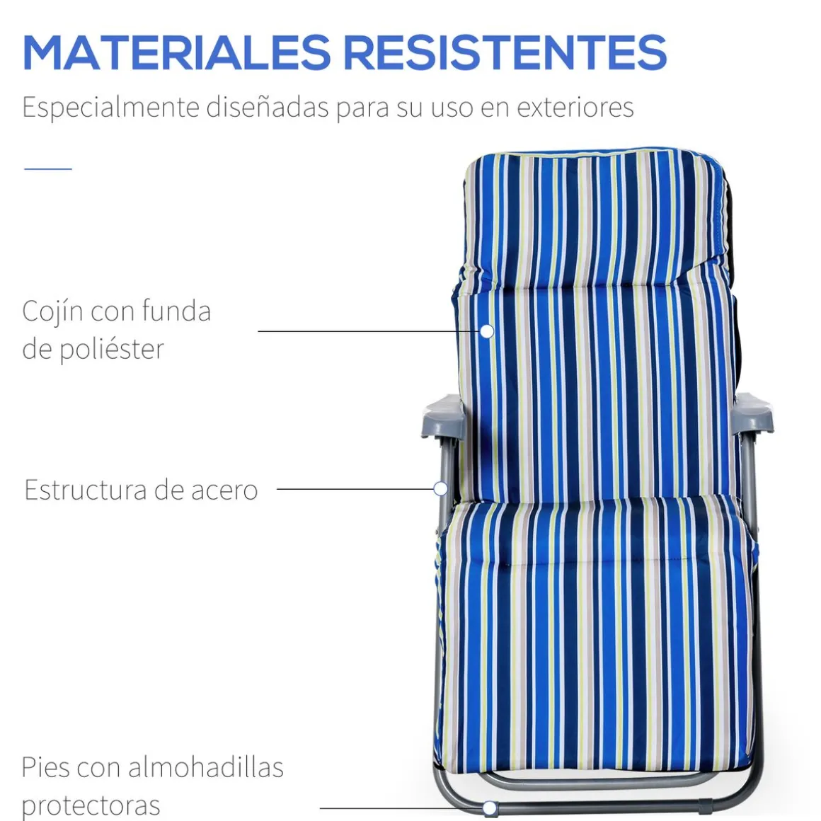 Pack de 2 tumbonas de jardín Outsunny acolchadas azul