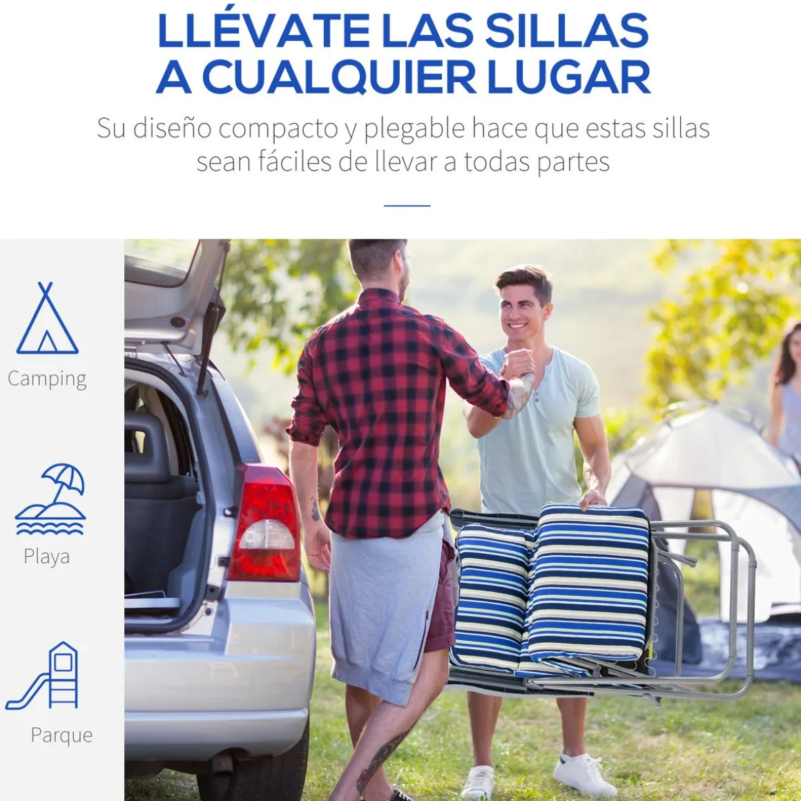 Pack de 2 tumbonas de jardín Outsunny acolchadas azul