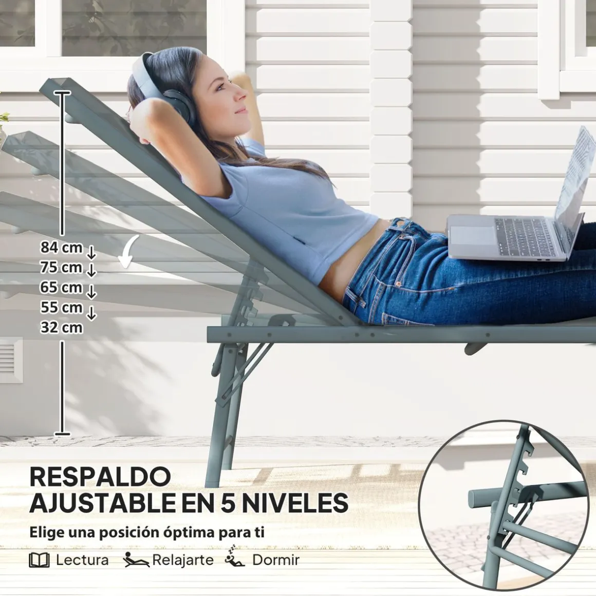 Pack de 2 tumbonas Haima Outsunny respaldo reclinable 5 posiciones 84x182x54 cm