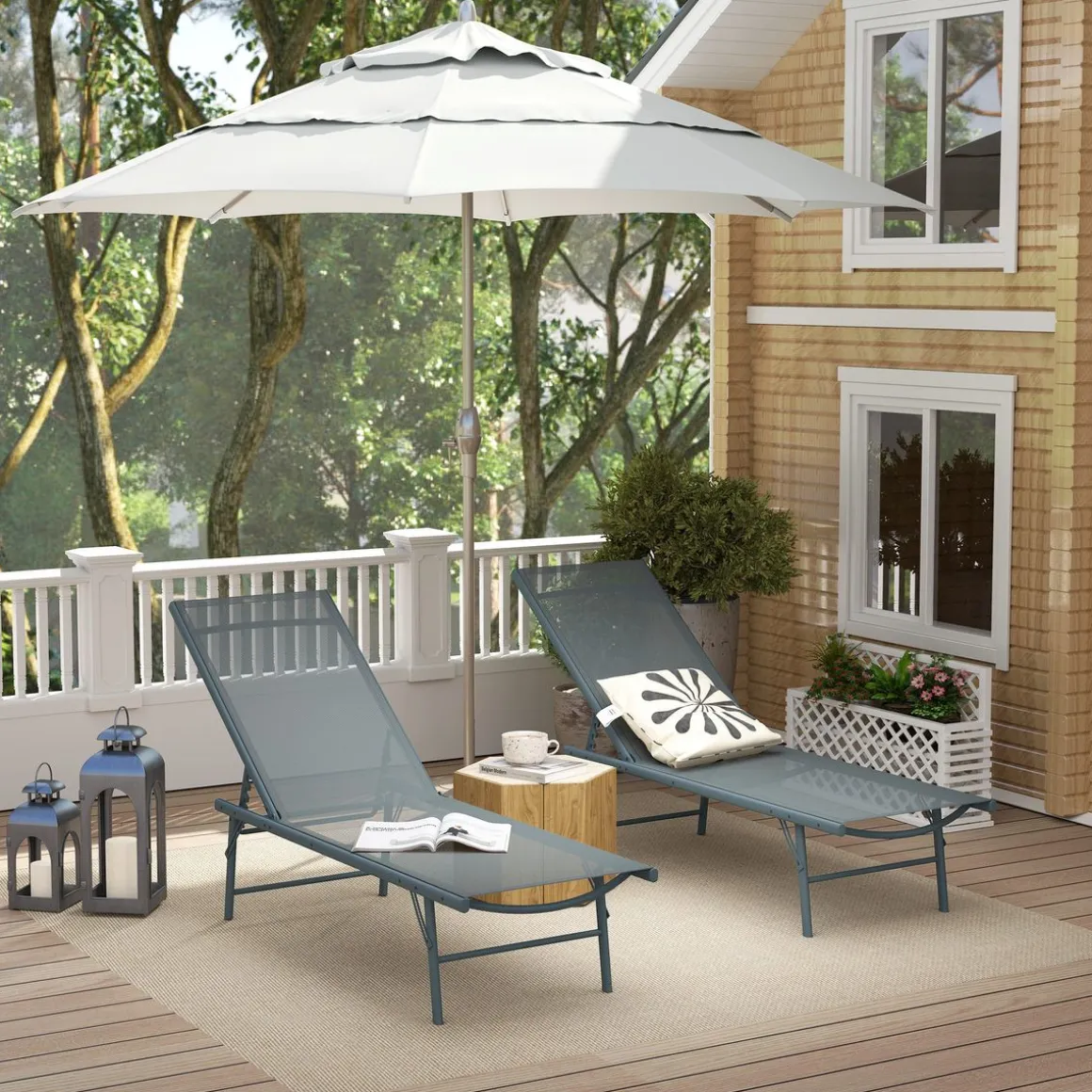 Pack de 2 tumbonas Haima Outsunny respaldo reclinable 5 posiciones 84x182x54 cm