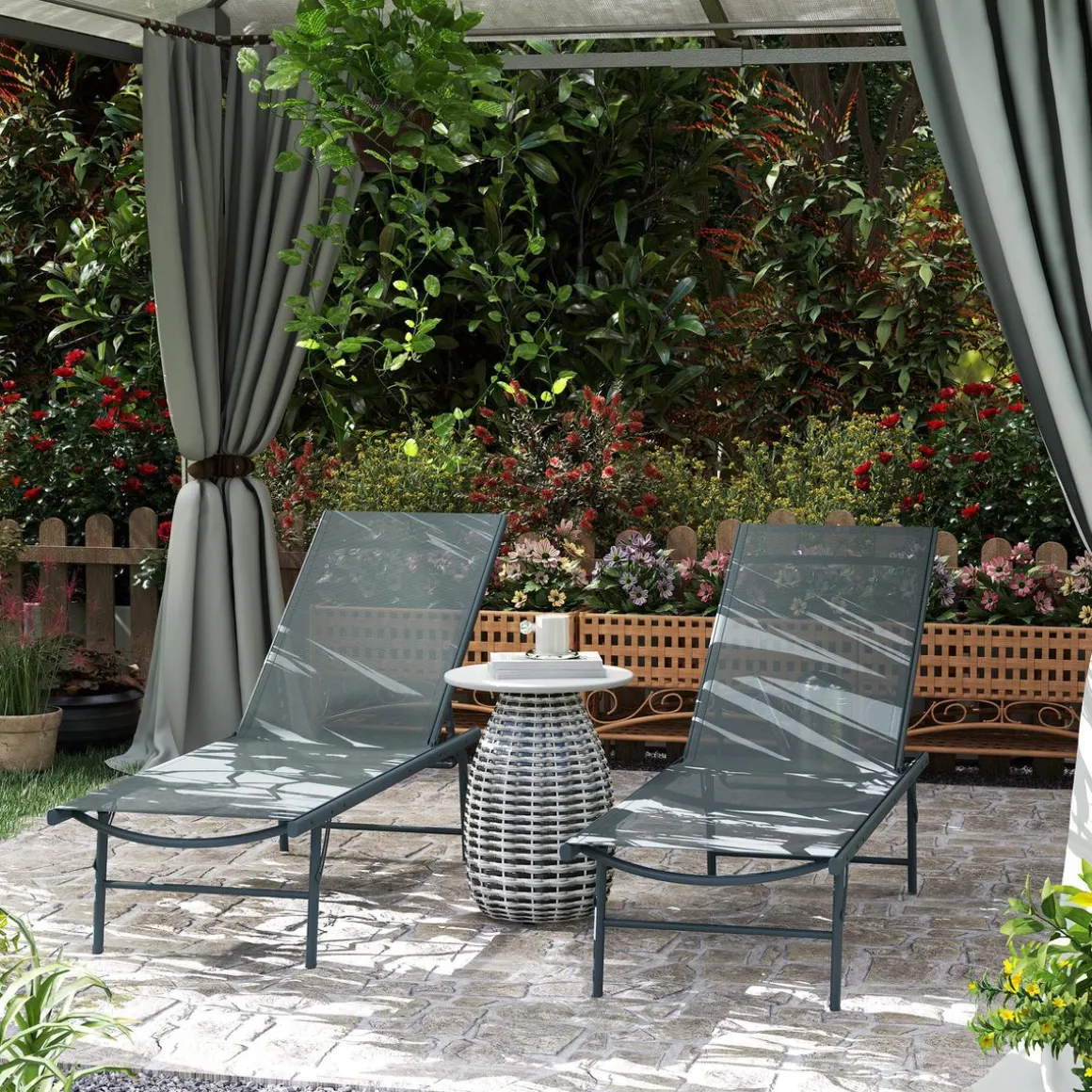 Pack de 2 tumbonas Haima Outsunny respaldo reclinable 5 posiciones 84x182x54 cm