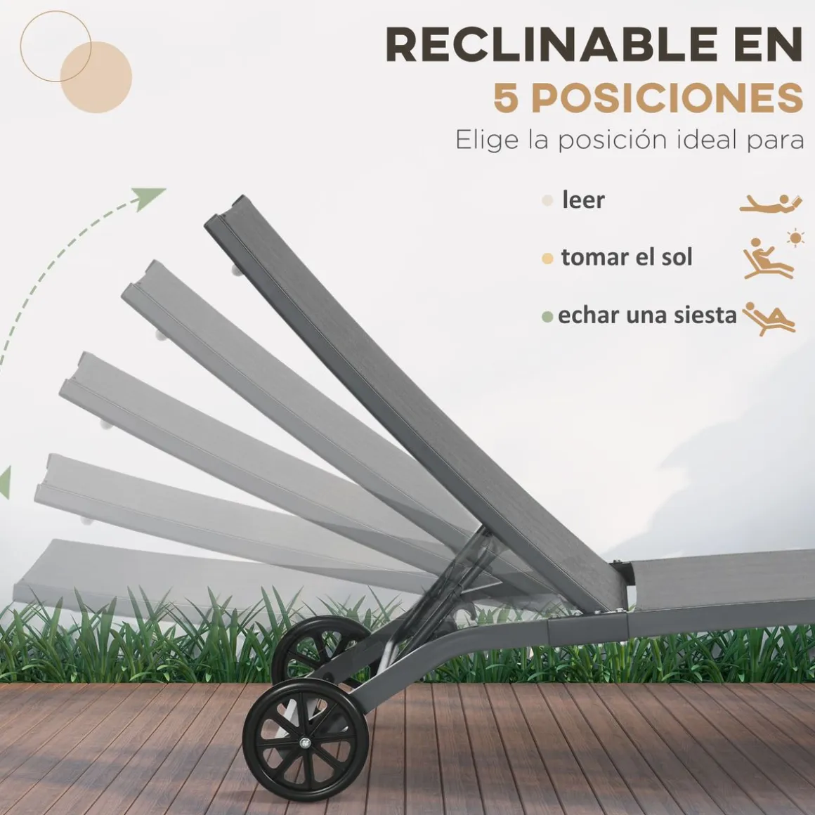 Pack de 2 tumbonas Lucas Outsunny reclinables con ruedas 102x165x66 cm